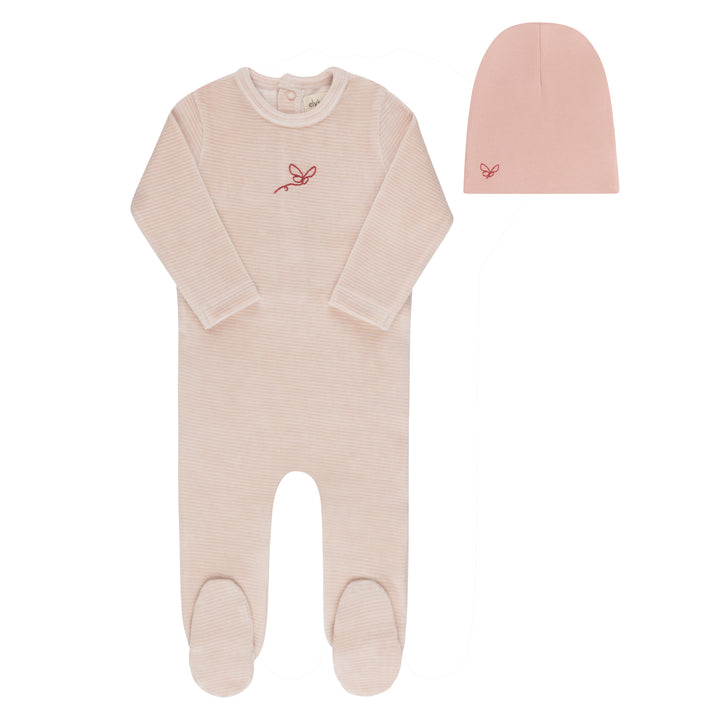 footie velour striped butterfly and boat with beanie - light pink