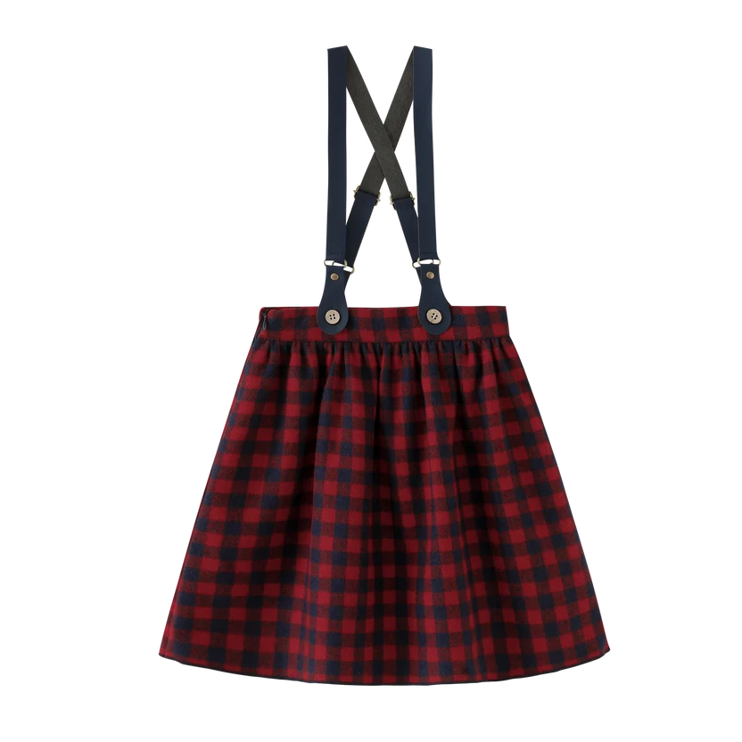 skirt plaid suspender - burgundy plaid