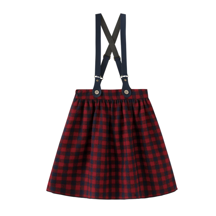 skirt plaid suspender - burgundy plaid