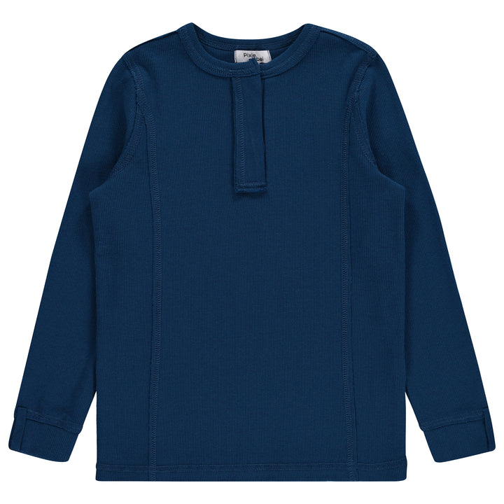 tee l/s flatlock stitch henley - deep blue