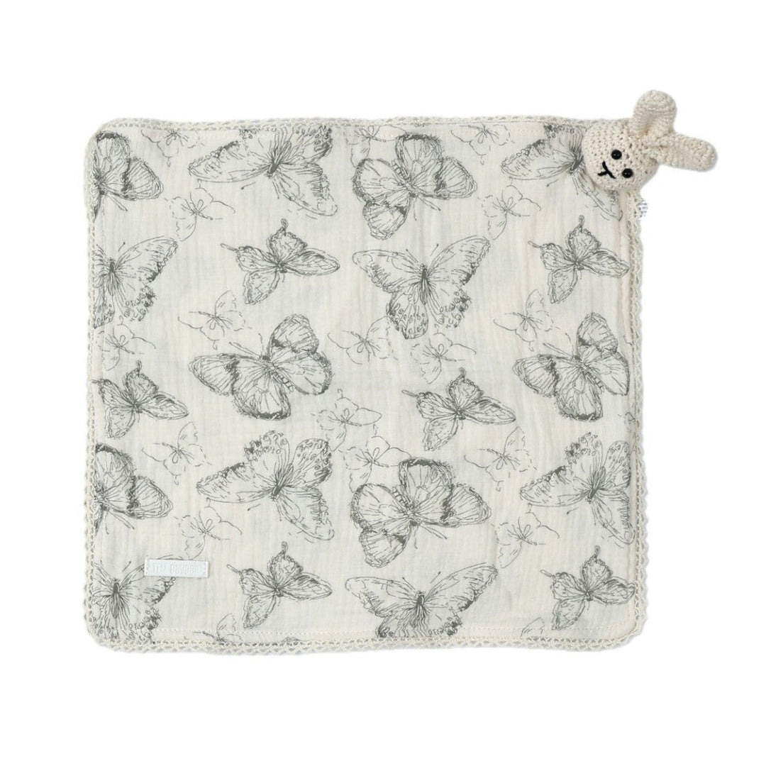 lovey hand drawn butterfly print with bunny - cream/green