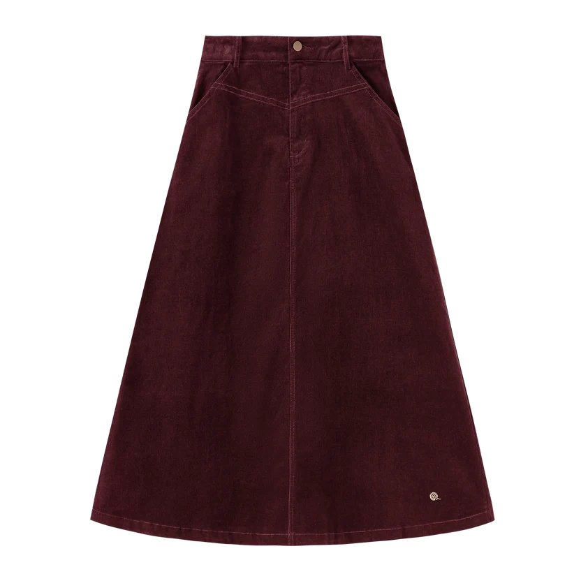 skirt coduroy midi - burgundy