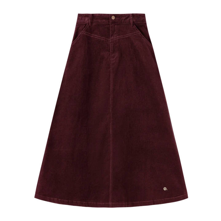 skirt coduroy midi - burgundy