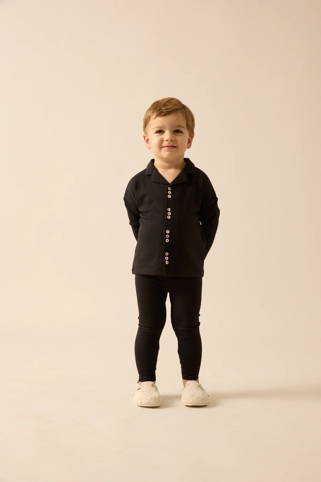pajamas cluster button shirt and pants - black