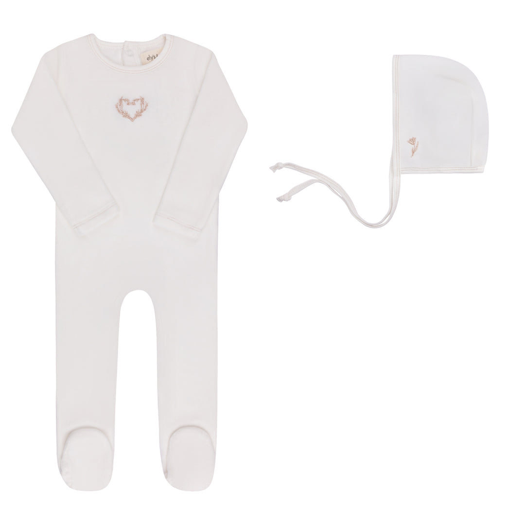 footie velour metallic wreath with bonnet - ivory girl