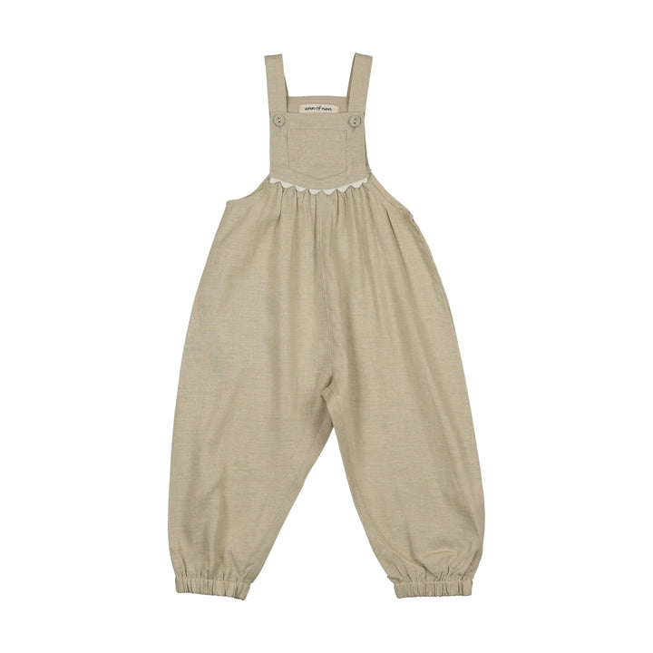 one piece linen scallop detail long romper - oatmeal