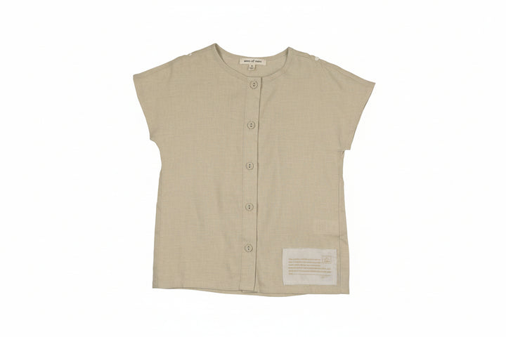 shirt s/s linen mandarin collar - oatmeal