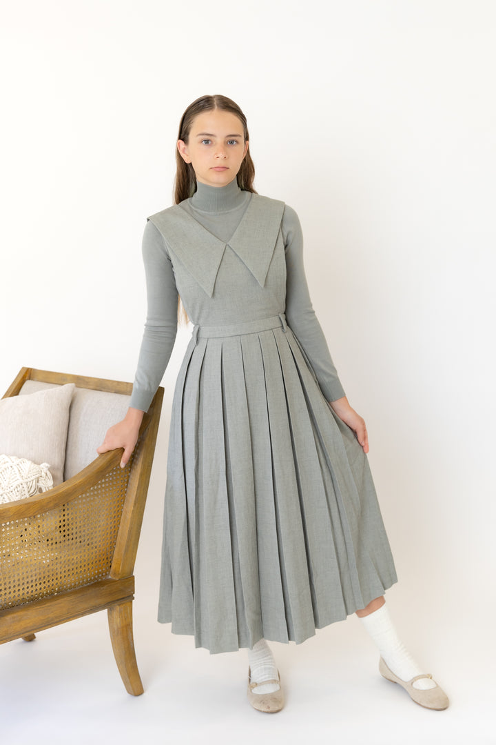dress pleated sailor collar jumper - sage