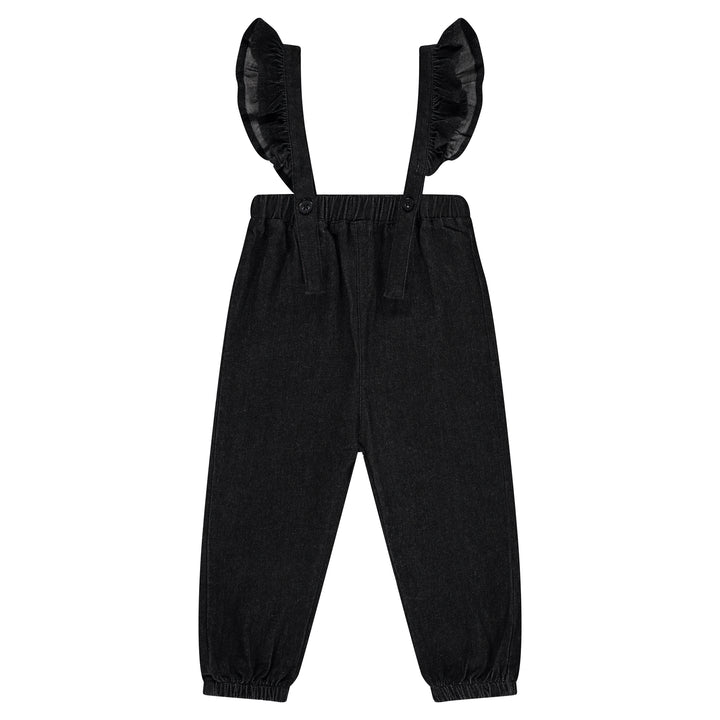 one piece ruffle denim romper - black denim