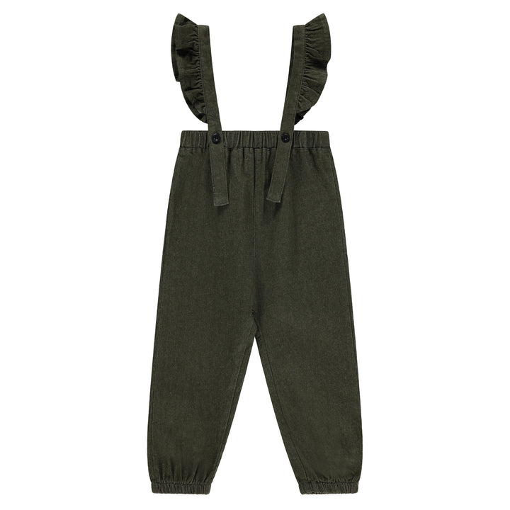 one piece ruffle denim romper - green denim