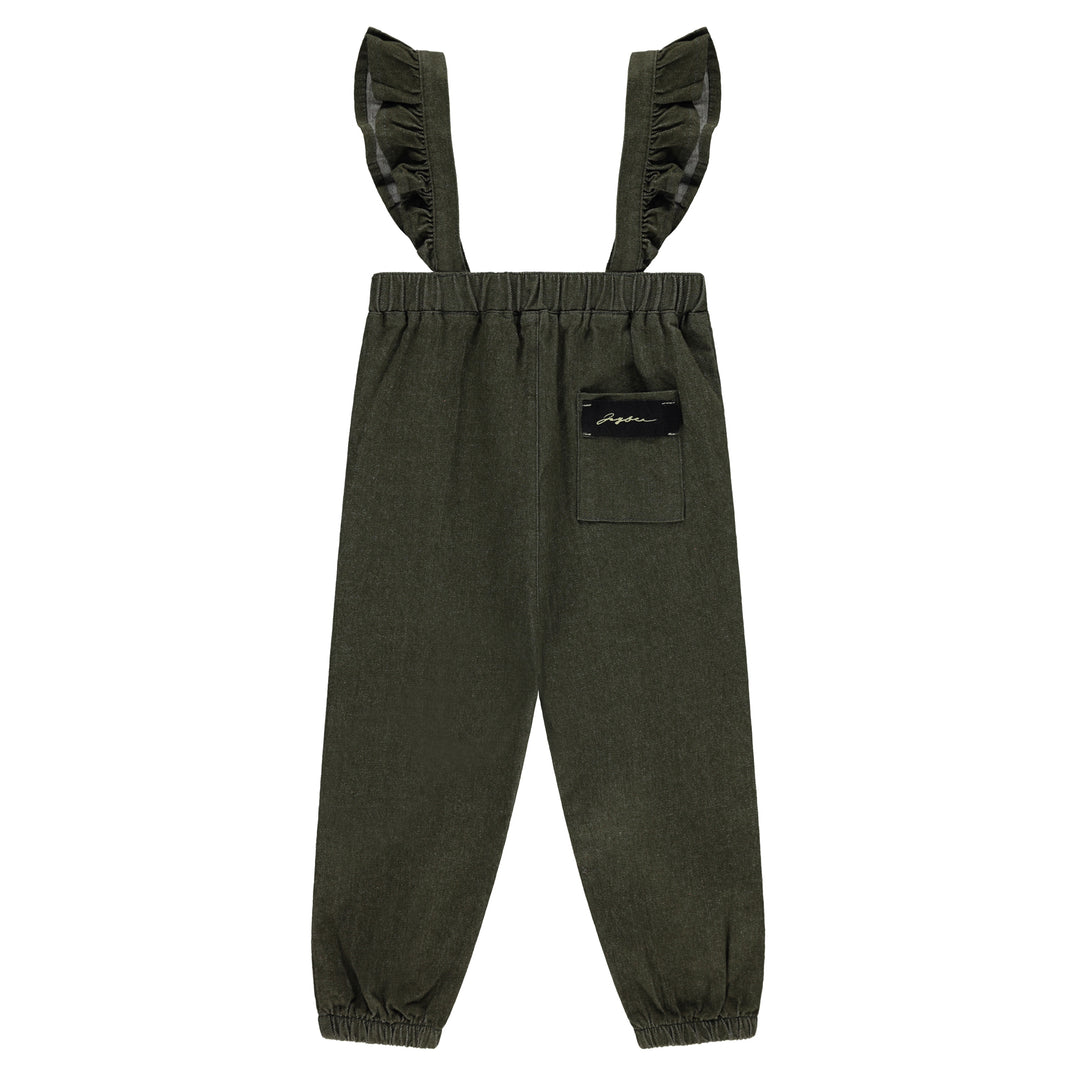 one piece ruffle denim romper - green denim