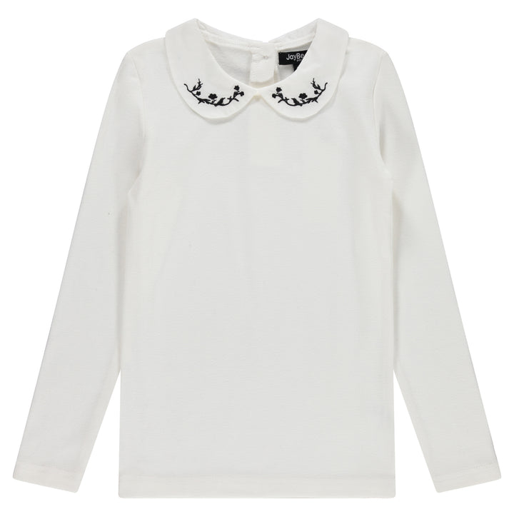 top l/s peter pan woven collar - ivory