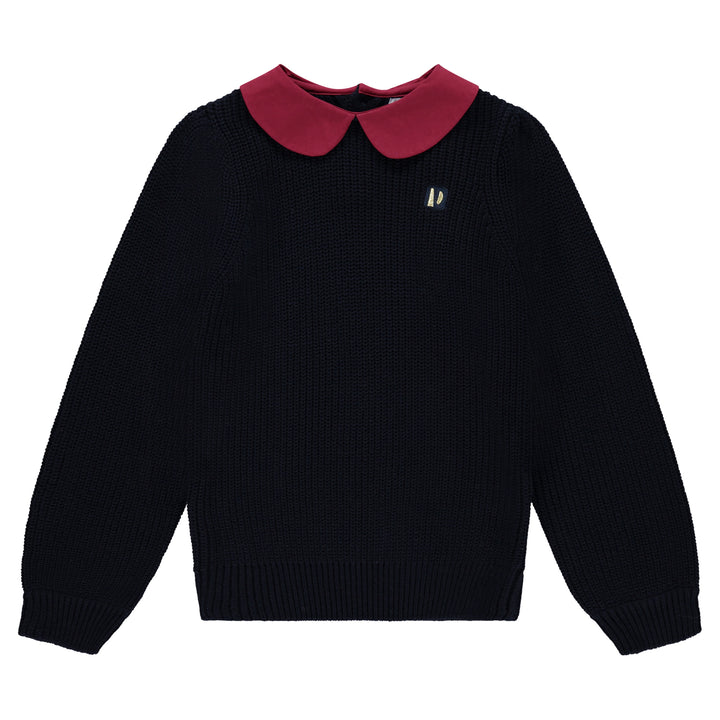 top l/s woven peter pan collar - dark navy
