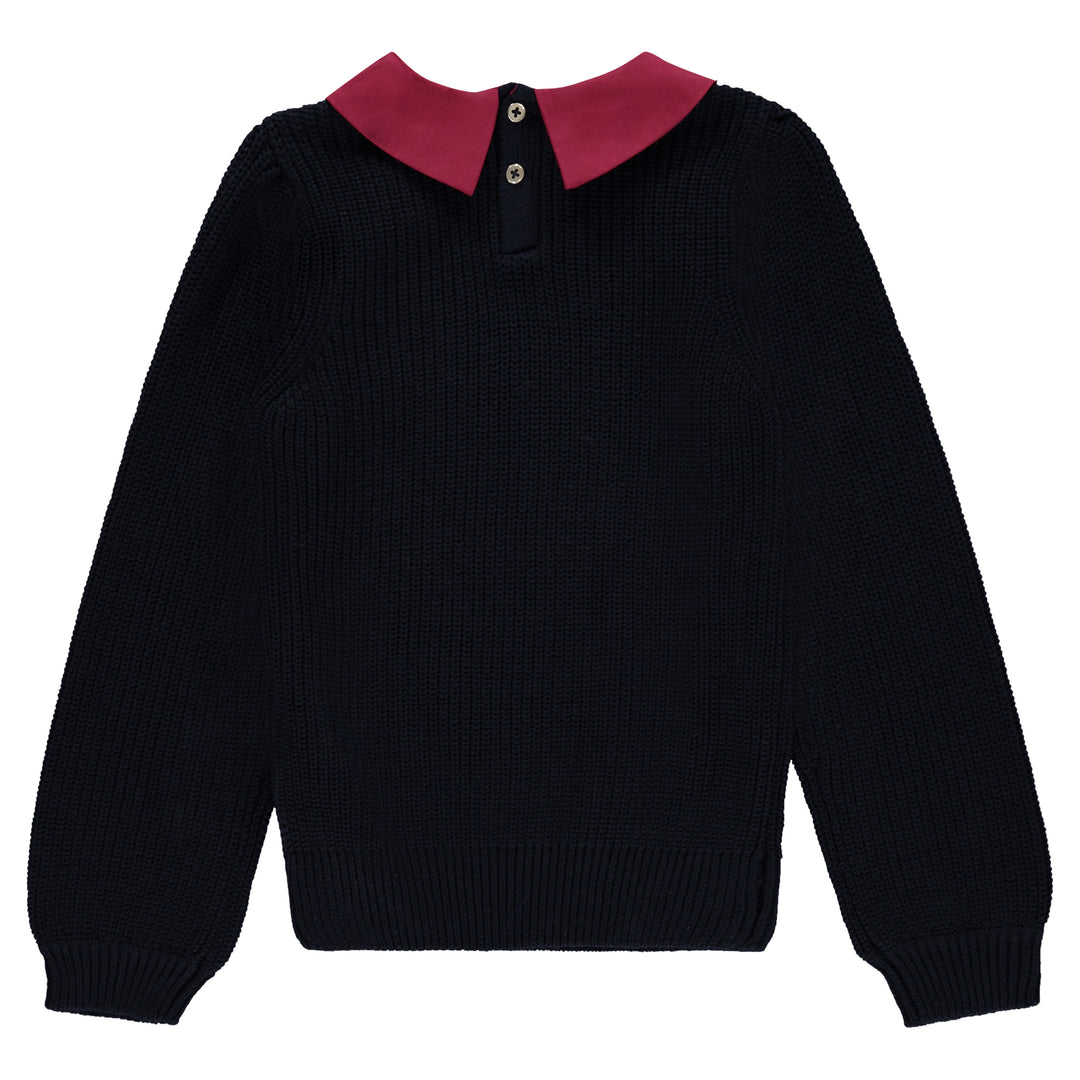 top l/s woven peter pan collar - dark navy