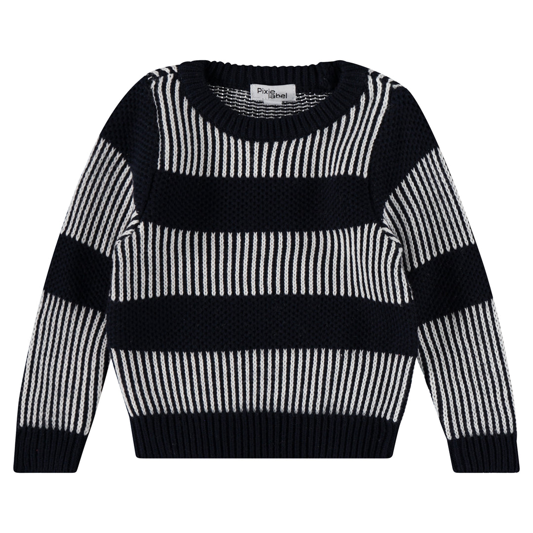 striped crew neck sweater set - navy