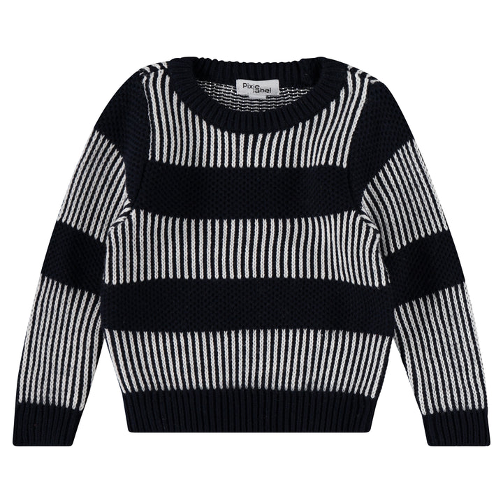 striped crew neck sweater set - navy