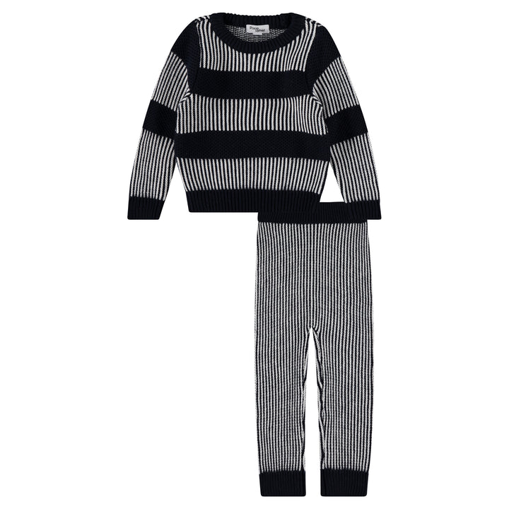 striped crew neck sweater set - navy