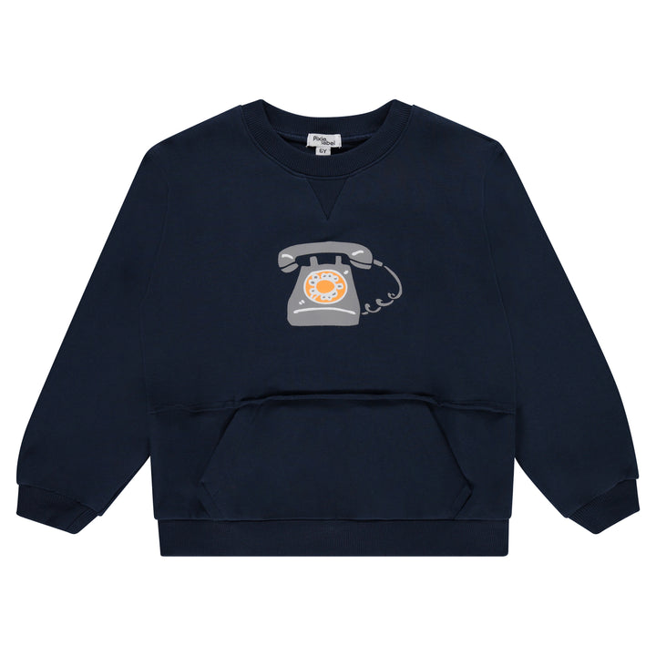 top l/s retro phone pocket - navy