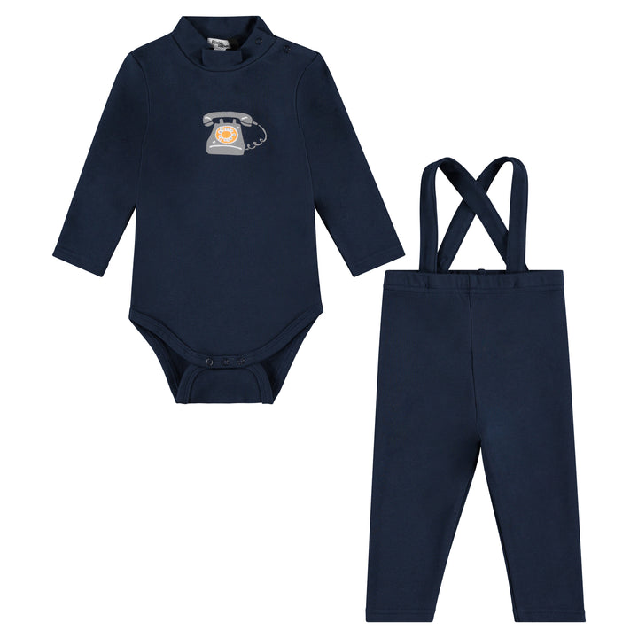 one piece suspneder leggings retro phone - navy