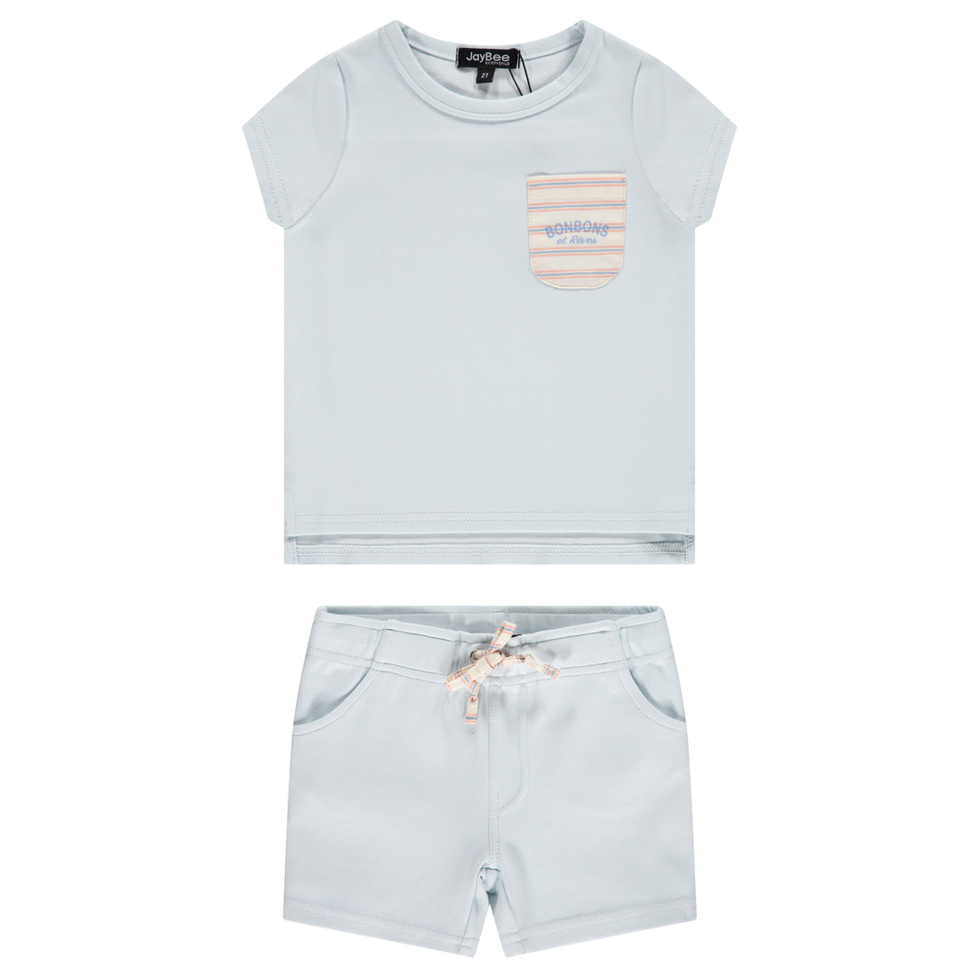 set outfit striped bonbon pocket tee and shorts - country blue