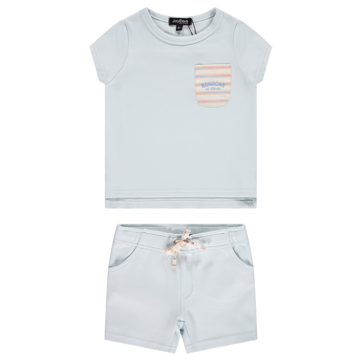 set outfit striped bonbon pocket tee and shorts - country blue