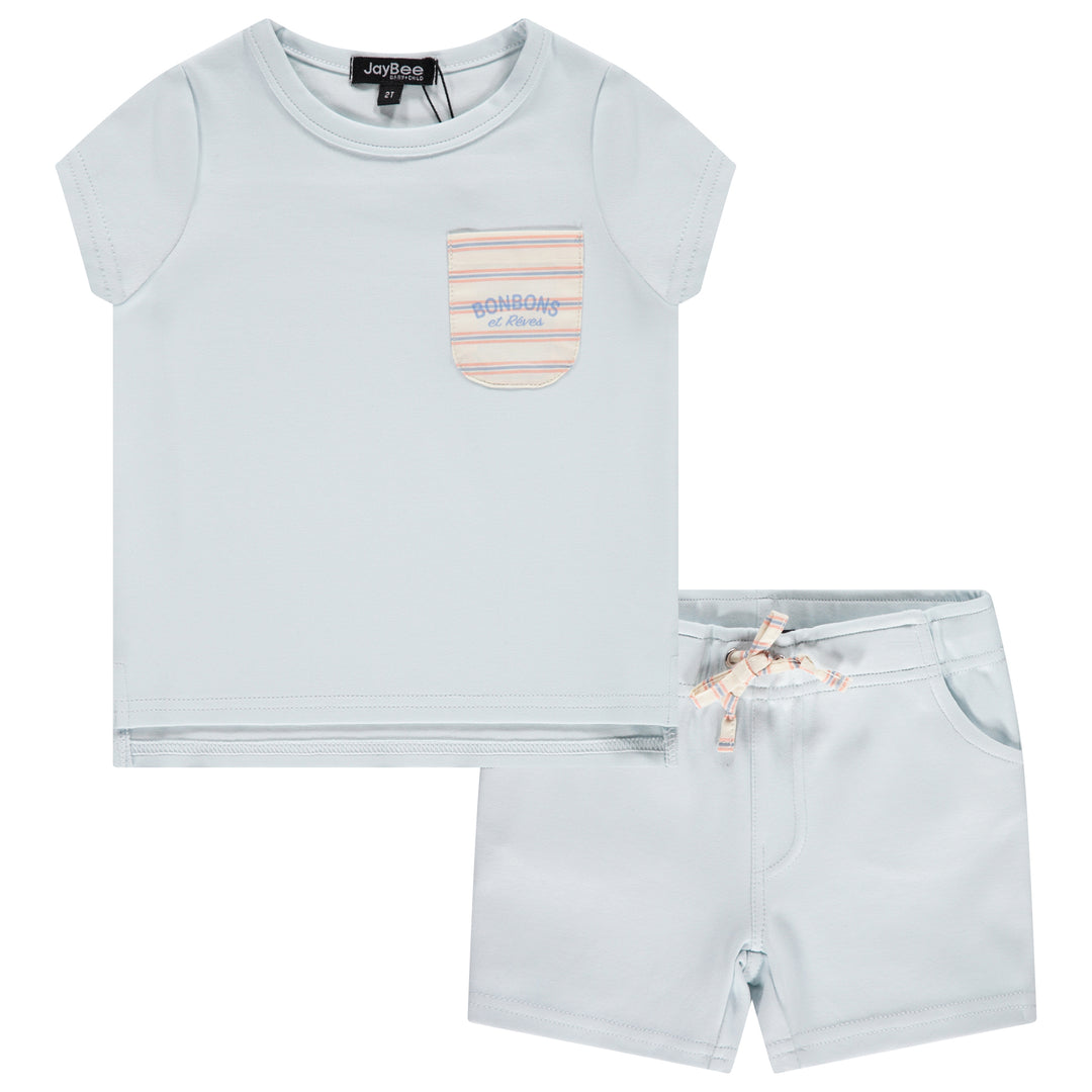 set outfit striped bonbon pocket tee and shorts - country blue