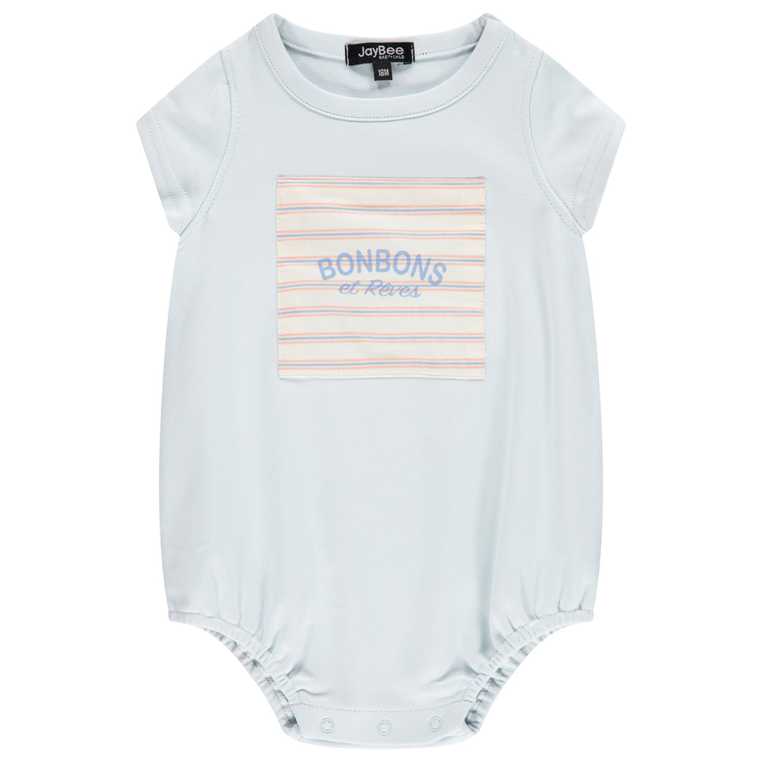 one piece striped bonbon patch romper - country blue