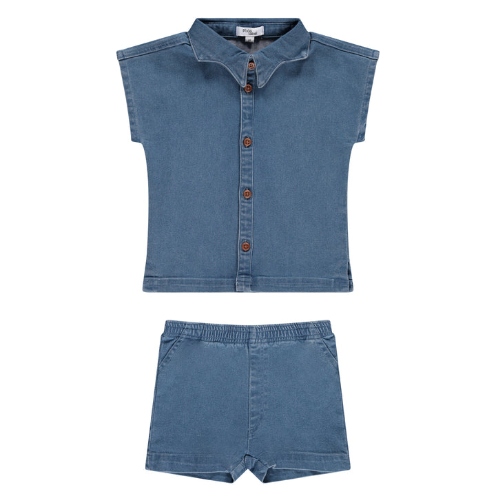 set outfit play denim top and shorts - denim