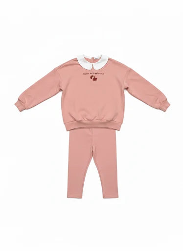 set outfit patisserie collared sweatshirt and leggings - pink
