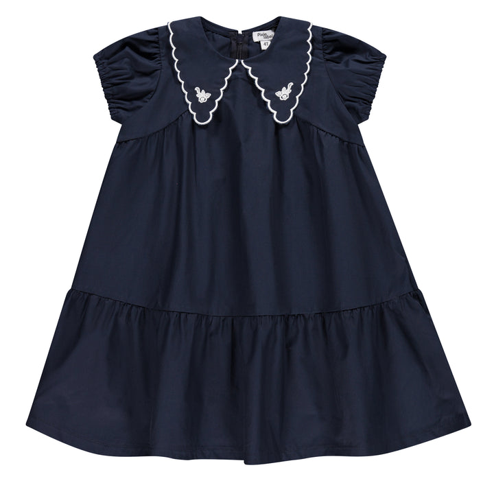dress s/s floral collar - navy