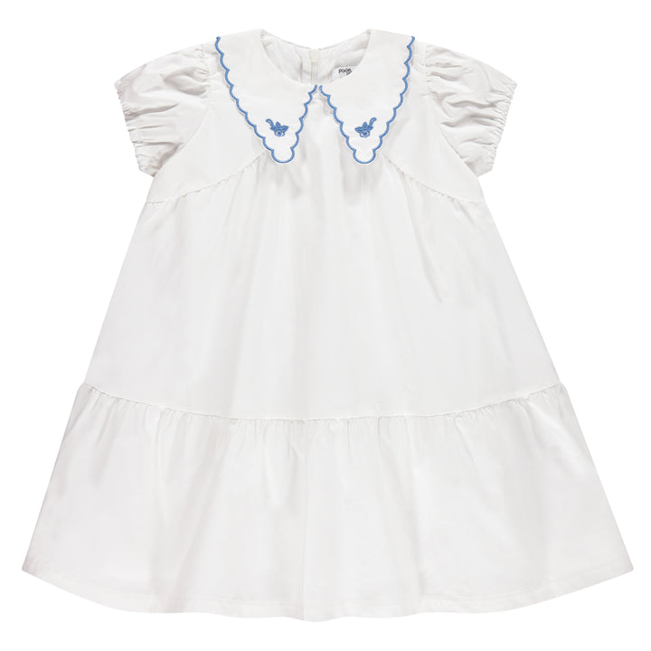 dress s/s floral collar - white