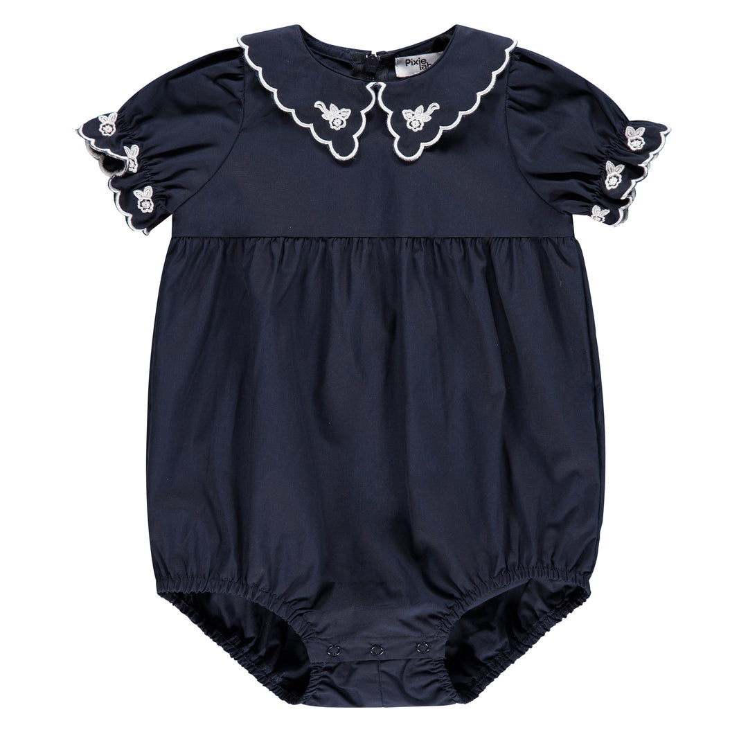 one piece romper floral collar - navy
