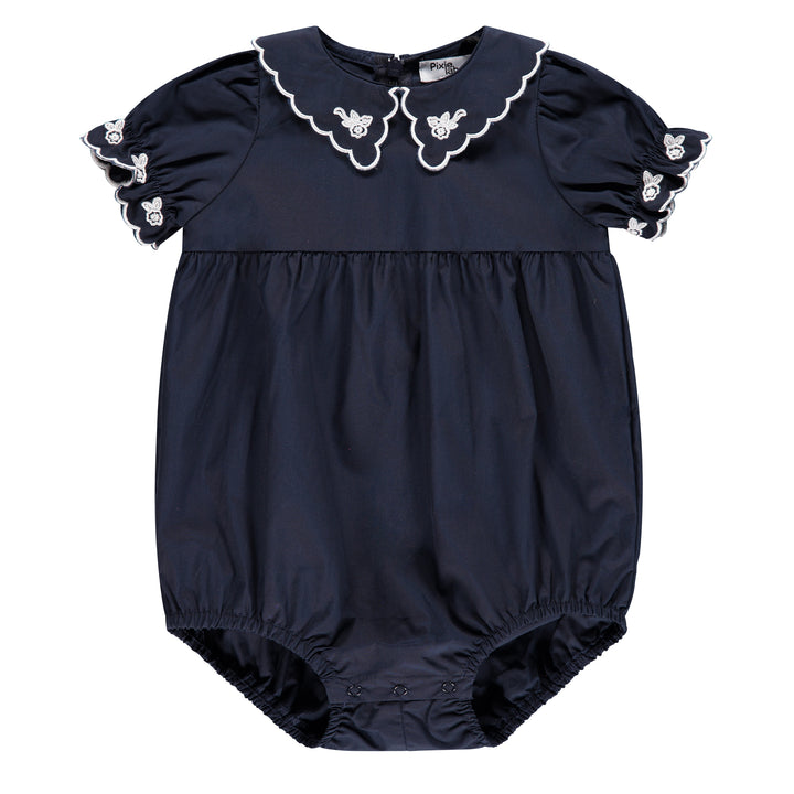 one piece romper floral collar - navy