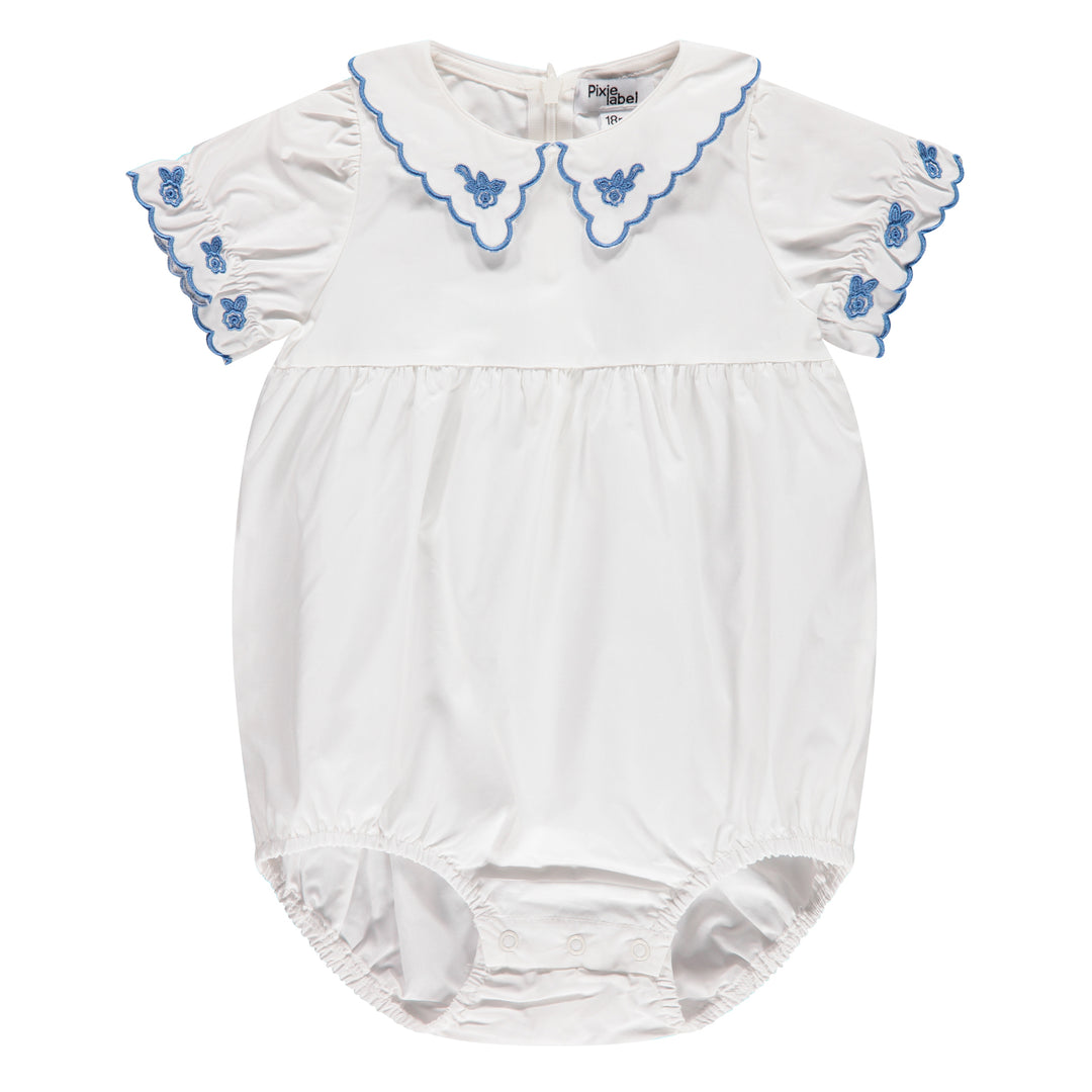 one piece romper floral collar - white