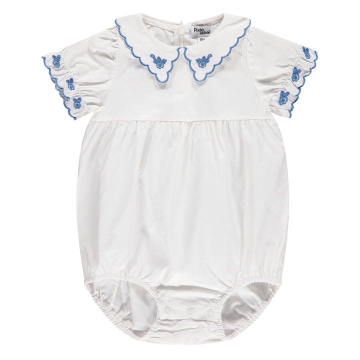 one piece romper floral collar - white