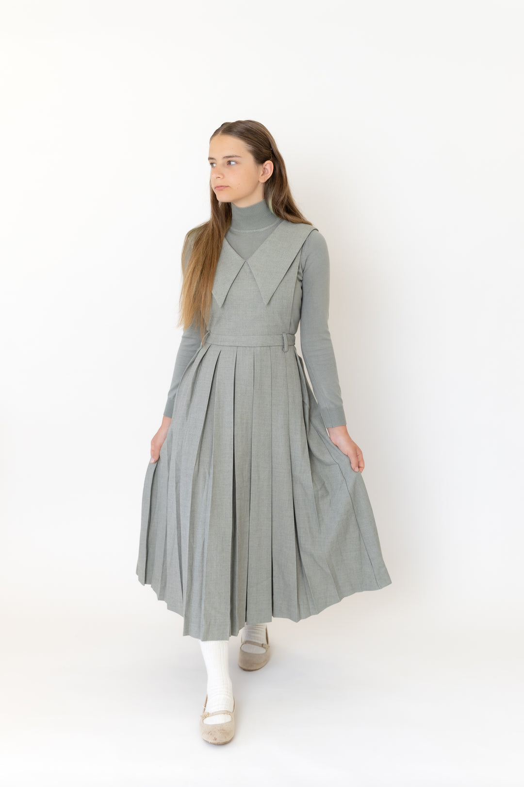dress pleated sailor collar jumper - sage