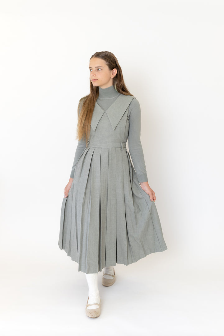dress pleated sailor collar jumper - sage