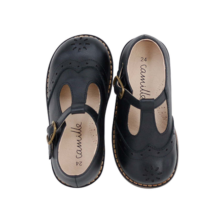 shoes cherie wingtip t straps - black leather