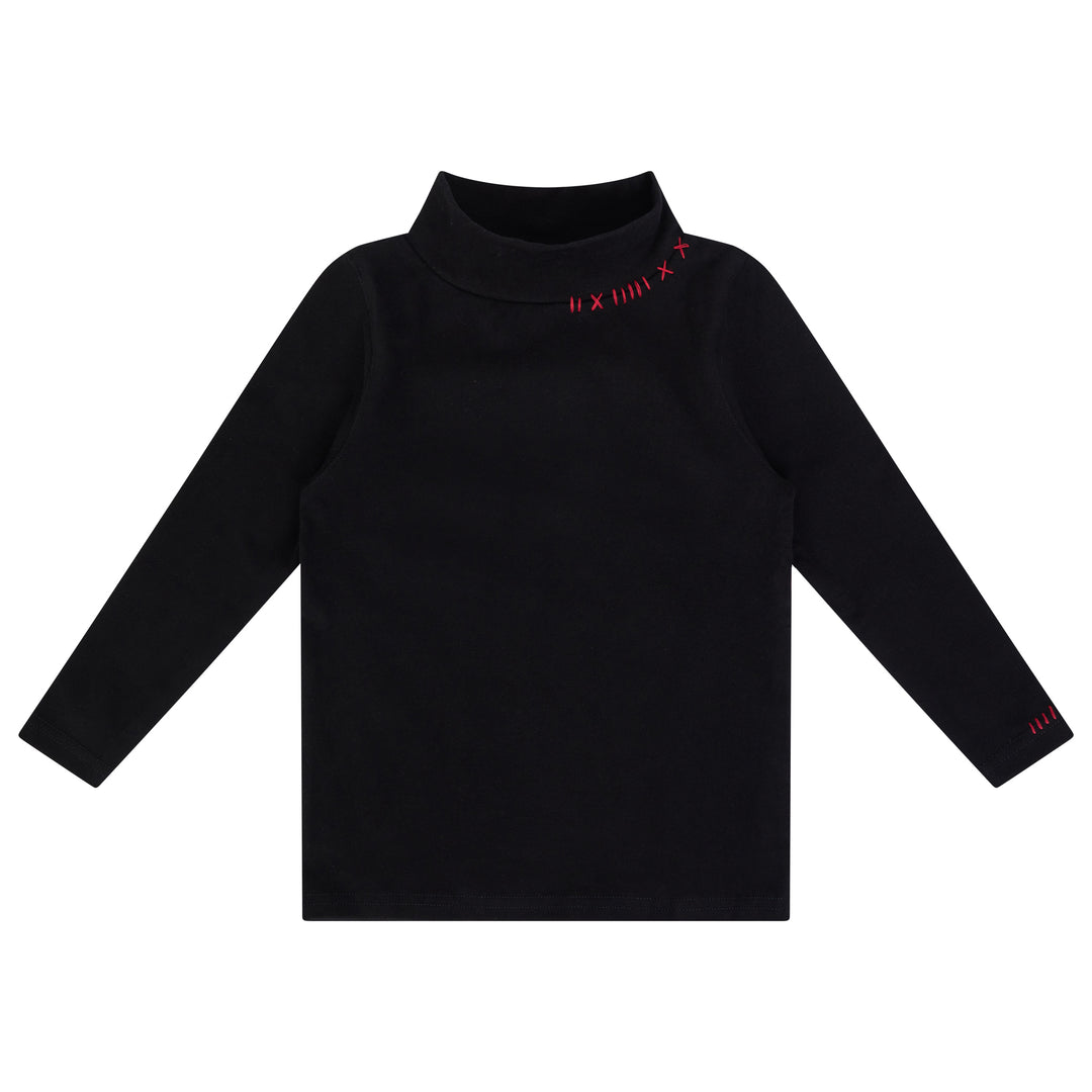 top l/s stitch mock neck - black/red