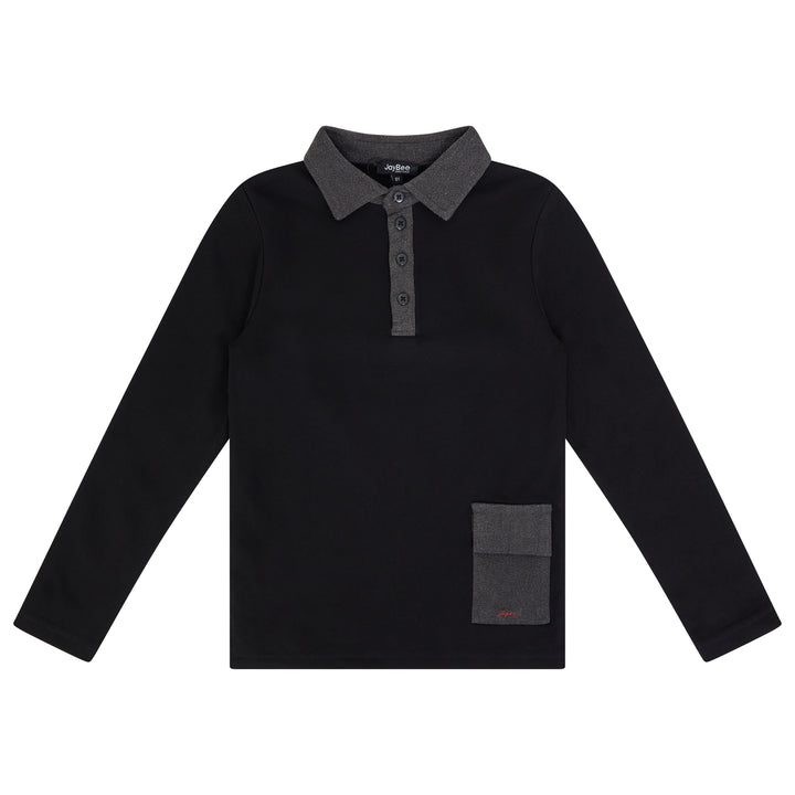 polo l/s denim paneled - smoke denim