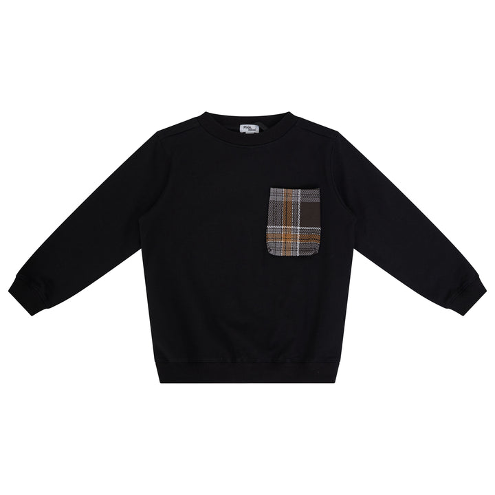 top l/s plaid pocket sweatshirt - black