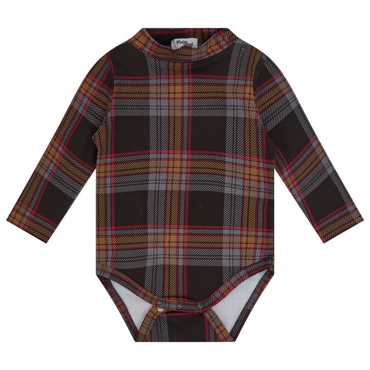 one piece plaid mockneck with overalls - plaid/pink