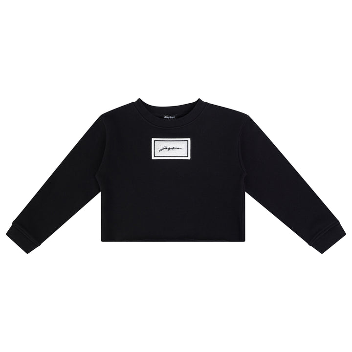 top l/s sherpa patch cropped sweatshirt - black