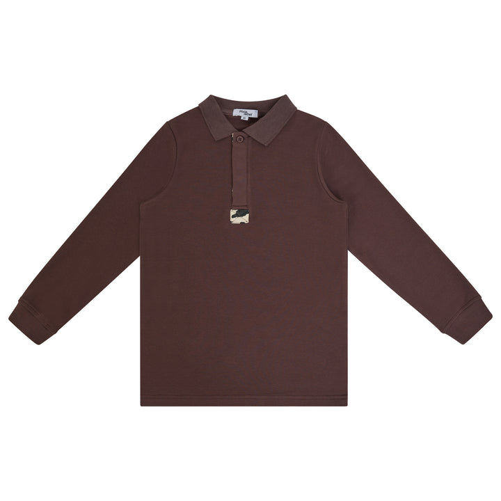 polo l/s printed placket - brown