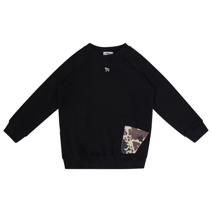top l/s printed pocket sweatshirt - black