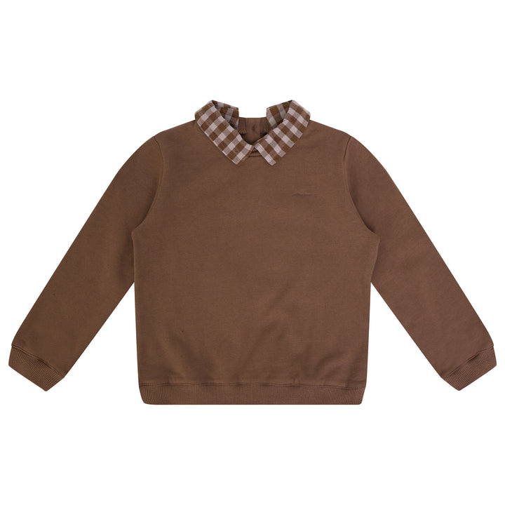 top l/s checkered collar sweatshirt - chestnut/slate