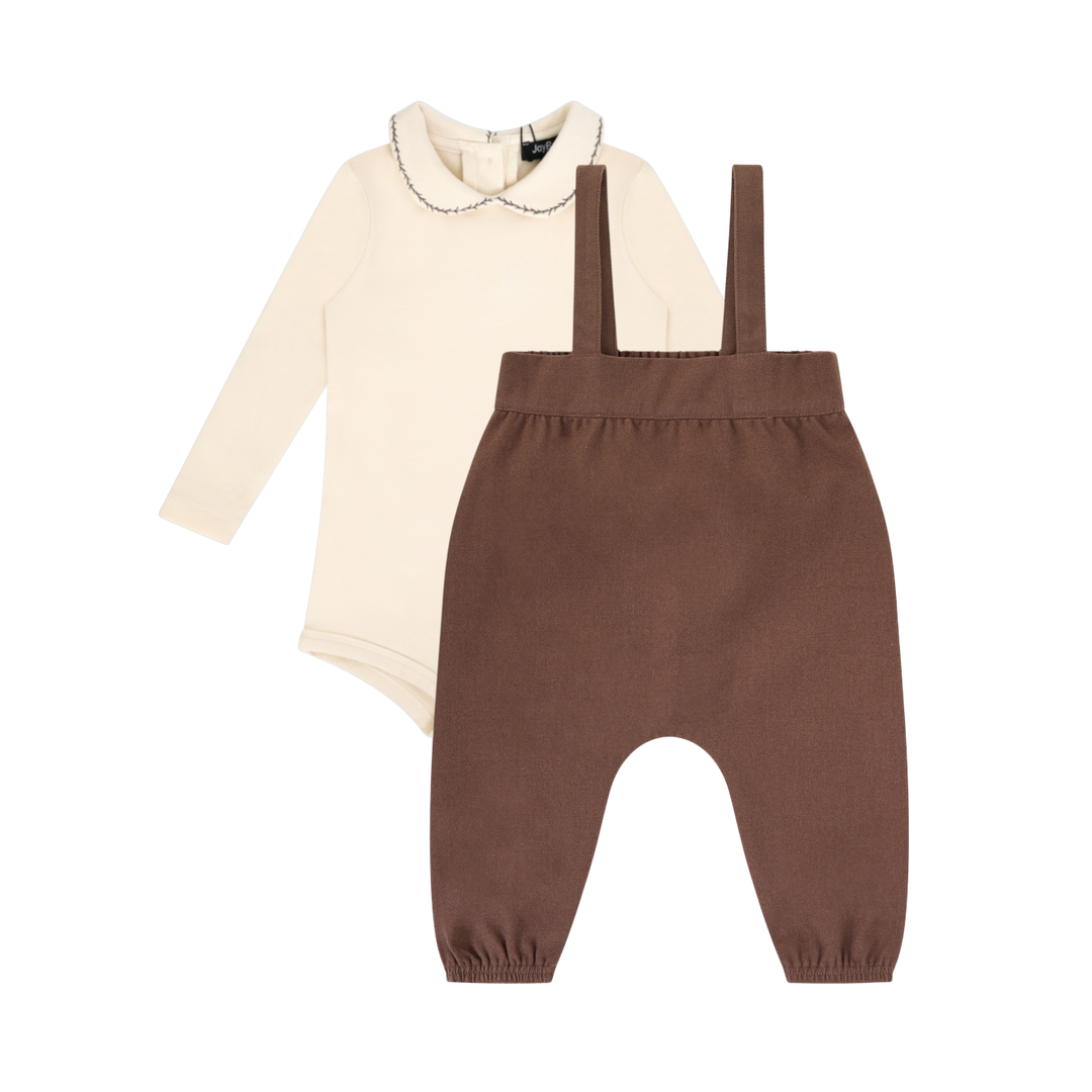 set knit romper and shirt - toffee/cream