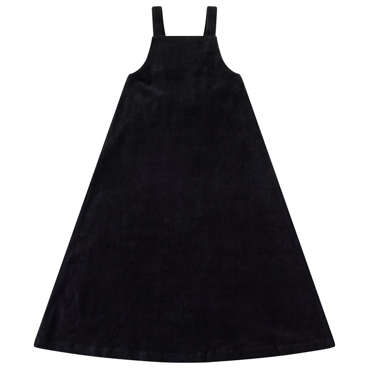 maxi dress velour pinafore - black