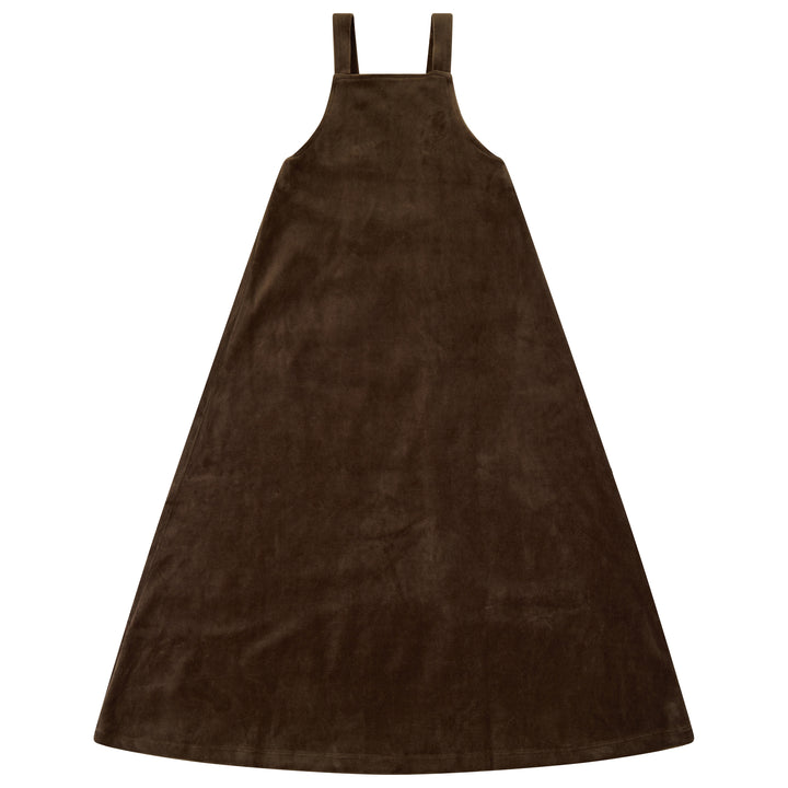 maxi dress velour pinafore - deep taupe