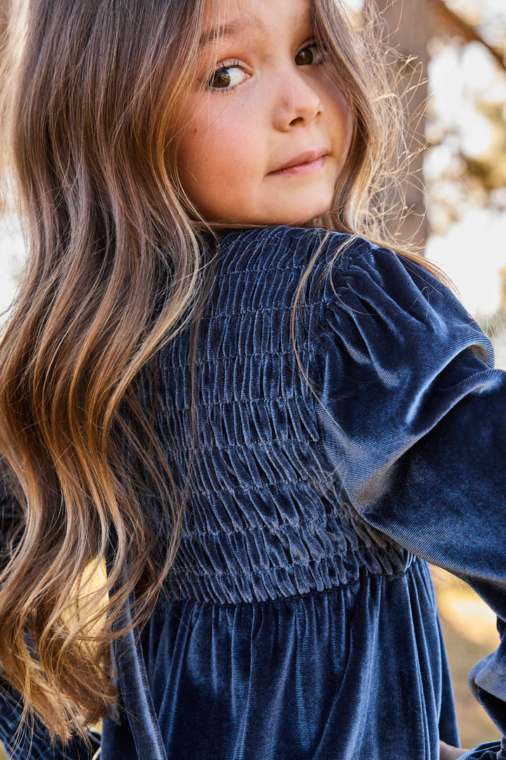 maxi dress emma smocked velvet - cornflower